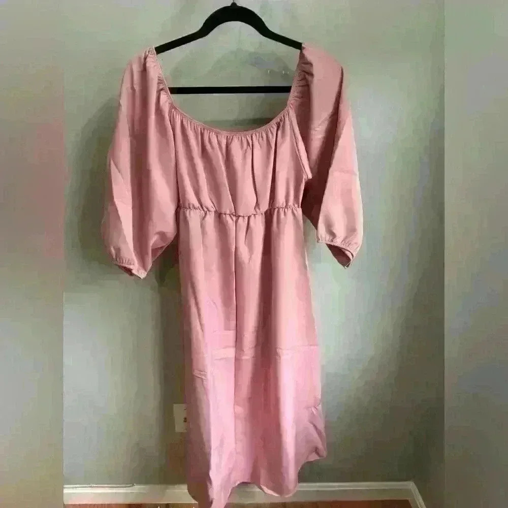 Velvet Torch Puff Sleeve Light Pink Midi Dress Size Large NWT - Picture 5 of 5